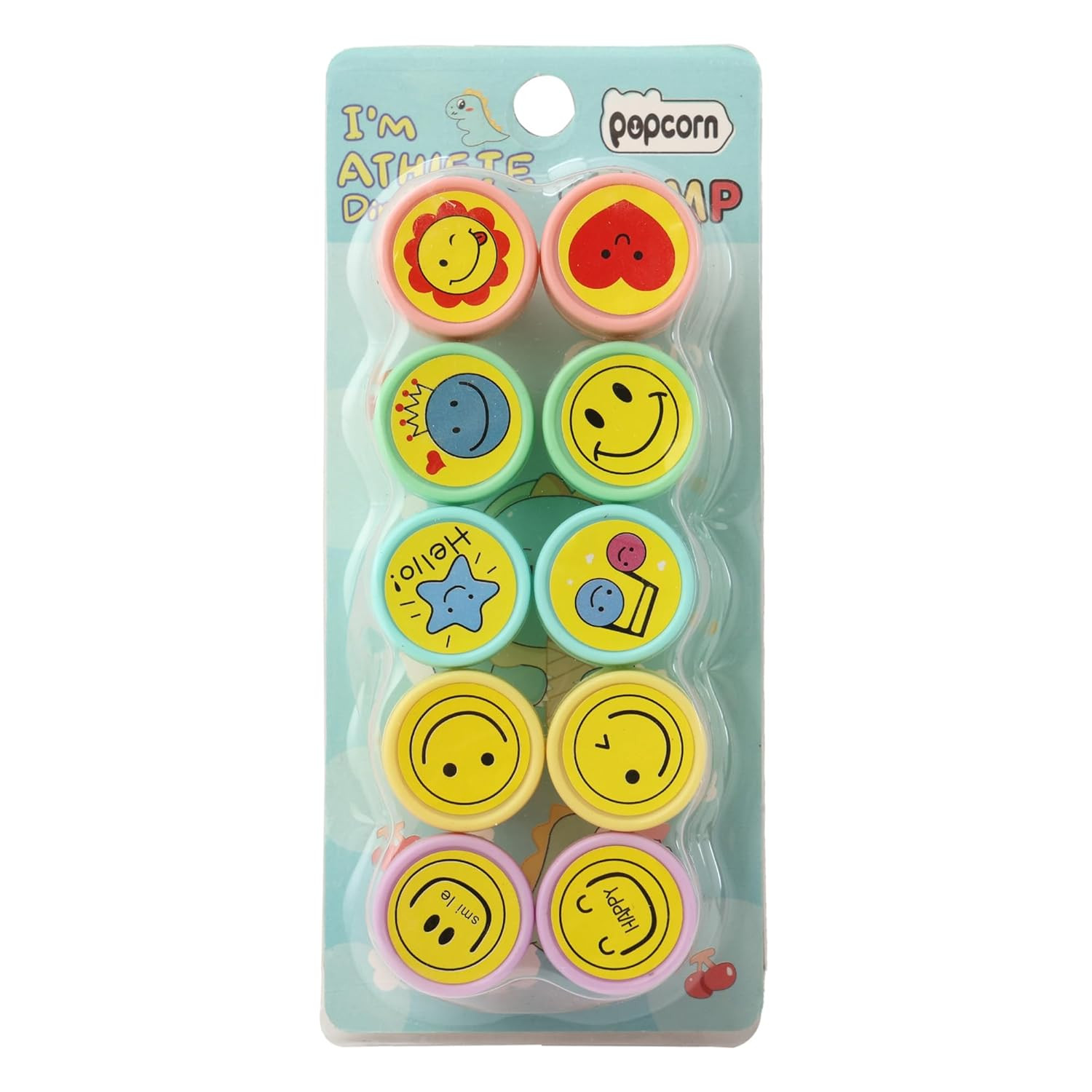 Smart Sphere Smiley Face Stamp Set for Kids – Self Inking Emoji Stamps for Arts & Crafts, School Rewards & Party Return Gifts (Pack of 10, Random Design)